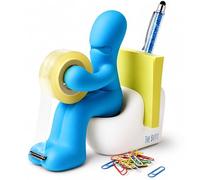 Butt Station - Gadget Insolite Utile & Cadeau Drôle pour le Bureau - Dérouleur de Scotch Rigolo avec Ruban Adhésif, Trombones, Notes Adhésives et Stylo Inclus - Déco Bureau Originale (Bleu)