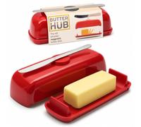 Butter Hub Beurrier avec couvercle et couteau, beurrier magnétique, pelle facile, couvercle sans désordre, plastique, passe au lave-vaisselle (rouge)