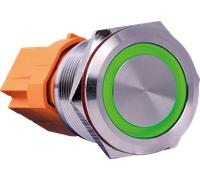 BUTTON 22A-M-GR - Bouton en acier, momentané, Ø 25, 3 A, vert