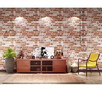 BUVU Papier peint en vinyle 53 x 1000 cm - Motif pierre rouge et blanche rustique - Belle décoration murale élégante - Aspect 3D moderne - Pour salon, chambre à coucher ou cuisine