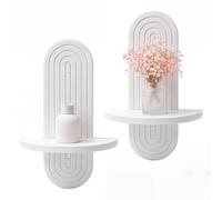 Buwico Lot de 2 étagères murales bohème en bois - Décoration murale blanche au design ovale - Étagère suspendue pour salon, figurine de téléphone portable, étagère de rangement