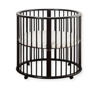 Buxibo : Parc pour bébé – Structure en bois ronde – Lit parapluie – Inclus matelas – Monté sur roulettes – 85x85x85 cm – Noir