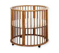 Buxibo : Parc pour bébé – Structure en bois ronde – Lit parapluie – Inclus matelas – Monté sur roulettes – 85x85x85 cm – Noyer