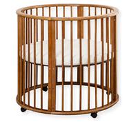 Buxibo : Parc pour bébé – Structure en bois ronde – Lit parapluie – Inclus matelas – Monté sur roulettes – 85x85x85 cm – Noyer