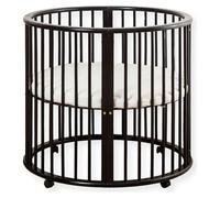 Buxibo : Parc pour bébé – Structure en bois ronde – Lit parapluie – Inclus matelas – Monté sur roulettes – 85x85x85 cm – Noir