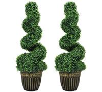 Buxus artificiel - Plante décorative en spirale - Lot de 2 - 90 cm - En polyéthylène (PE) - En pot - Pour l'extérieur