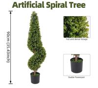 Buxus artificiel - Topiaire en forme de spirale - Résistant aux UV - Vert toute l'année - Fabriqué en polyéthylène (PE) - Pour intérieur - 90 cm