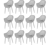 buybyroom Ensemble de 12 chaises de jardin, meubles de terrasse, chaise longue pour extérieur, assise en PP, pieds en métal, avec accoudoirs, guides de hauteur réglables, capacité de charge 120 kg