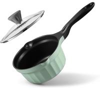 BUYDEEM Cheflite Casserole antiadhésive avec couvercle, 1,9 l, confortable en fonte d'aluminium verdâtre, petite casserole à lait pour la cuisine, compatible avec tous les poêles, casseroles à soupe,