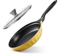 BUYDEEM CP151 Poêle à frire antiadhésive de 25,9 cm, poêle en fonte d'aluminium, couvercle en verre