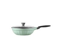 BUYDEEM Poêle à frire en fonte d'aluminium antiadhésive avec couvercle en verre 30 cm compatible induction modèle CP102 Cozy Greenish