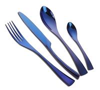 Buyer Star 4 Pièces Couverts, Ensemble de couverts Vaisselle en acier inoxydable, Ustensiles Bleu Mariage Fête Couverts en Inox, Cuillères Cuillère à café Couteau et fourchette