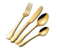 Buyer Star 4 pièces Ensemble de couverts Or Acier inoxydable Couverts Mariage Dîner Fête Kit d'ustensiles Cuiller à soupe Cuillère à thé Couteau à steak Fourchette