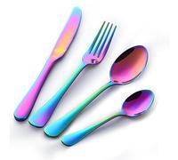 Buyer Star 4 pièces Flatware coloré, Coutellerie arc-en-ciel Couverts en Acier inoxydable Argenterie Dîner Ustensile