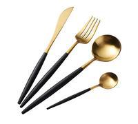 Buyer Star 4pcs Couverts de couverts en or Ustensiles en acier inoxydable Set luxe Vaisselle Fourchette à couteau d'or avec poignée noire inox Set de vaisselle