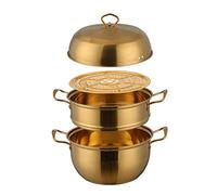 Buyer Star Faitout vapeur à 3 étages en acier inoxydable pour la cuisine, marmite à vapeur de 25,4 cm, double chaudière avec couvercle, grande capacité - Doré