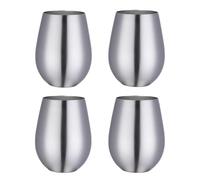 Buyer Star Lot de 4 verres à vin en acier inoxydable 304 - Grands verres à vin sans pied pour l'extérieur - 100 % incassables et sans pied en métal pour la maison et l'extérieur - Passe au
