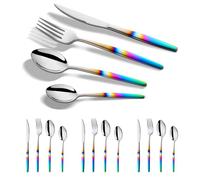 Buyer Star Ménagère 16 pièces arc-en-ciel en acier inoxydable avec manche irisé et cuillères, couteaux et fourchettes pour 4 personnes, ensemble de couverts élégant pour la vie quotidienne et passe au