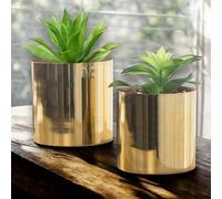BUYERWELL Lot de 2 cache-pots de fleurs ronds faits à la main en laiton brillant pour intérieur (15,2 cm et 12,7 cm) - Fabriqués à la main en Inde (finition laiton brillant)