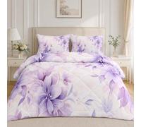 buyluhn Couette 140x190 4 Saisons, Couette Fleur Imprimée 1 Personne pour Lit 90x190 Enfant Fille Garçon, Edredon Duvet Violet Ete Hiver avec 2 Taies d'oreiller, Lavable en Machine