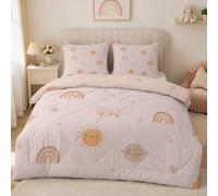 buyluhn Couette Arc-en-Ciel 140x200 4 Saisons, Couette Nuage Imprimée 1 Personne pour Lit 90x190 Enfant Fille Garçon, Edredon Duvet Beige Ete Hiver avec 2 Taies d'oreiller, Lavable en Machine