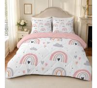 buyluhn Couette Arc-en-Ciel 140x200 4 Saisons, Couette Nuage Imprimée 1 Personne pour Lit 90x190 Enfant Fille Garçon, Edredon Duvet Rose Ete Hiver avec 2 Taies d'oreiller, Lavable en Machine