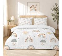 buyluhn Couette Arc-en-Ciel 140x200 4 Saisons, Couette Nuage Soleil Imprimée 1 Personne pour Lit 90x190 Enfant Fille Garçon, Edredon Duvet Blanc Ete Hiver avec 2 Taies d'oreiller, Lavable en Machine