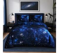 buyluhn Couette Imprimée 140x190 4 Saisons,Couette Ciel éToilé Bleu 1 Personne pour Lit 90x190 Enfant, Edredon Duvet Bleu Marine Ete Hiver avec 1 Taies d'oreiller, Lavable en Machine