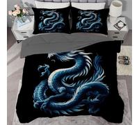buyluhn Couette Imprimée 220x240 4 Saisons,Couette Dragon Adulte 2 Personnes Grande Taille, Edredon Duvet Noir Ete Hiver avec 2 Taies d'oreiller, Lavable en Machine