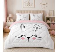 buyluhn Couette Imprimée 220x240 4 Saisons,Couette Lapin Adulte 2 Personnes Grande Taille, Edredon Duvet Rose Ete Hiver avec 2 Taies d'oreiller, Lavable en Machine