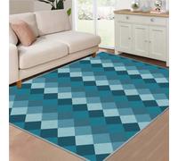 buyluhn Tapis Entrée 60x90 cm Damier Carré Bleu Antidérapant, Paillasson Intérieur Absorbant Lavable en Machine, Tapis Fin Poils Ras Doux, Géométrie Vintage Decoration ChambreQJ-95