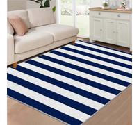 buyluhn Tapis Entrée 80x120 cm Rayures Blanc Bleu Antidérapant Absorbant, Paillasson Intérieur Lavable en Machine, Géométrie Moderne Tapis Salon Chambre Poils Ras QY#3