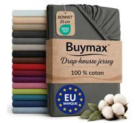 Buymax - Drap-Housse 160x200 cm - 100% Coton - Anthracite | Jersey doux et respirant, certifié OEKO-TEX, bonnet jusqu’à 25 cm et élastique intégral pour un maintien fiable.