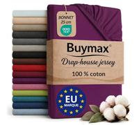 Buymax - Drap-Housse 160x200 cm - 100% Coton - Aubergine | Jersey doux et respirant, certifié OEKO-TEX, bonnet jusqu’à 25 cm et élastique intégral pour un maintien fiable.