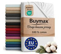 Buymax - Drap-Housse 160x200 cm - 100% Coton - Blanc | Jersey doux et respirant, certifié OEKO-TEX, bonnet jusqu’à 25 cm et élastique intégral pour un maintien fiable.