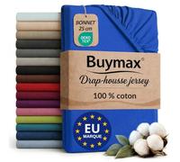 Buymax - Drap-Housse 160x200 cm - 100% Coton - Bleu foncé | Jersey doux et respirant, certifié OEKO-TEX, bonnet jusqu’à 25 cm et élastique intégral pour un maintien fiable.