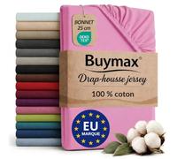 Buymax - Drap-Housse 160x200 cm - 100% Coton - Rose Vif | Jersey doux et respirant, certifié OEKO-TEX, bonnet jusqu’à 25 cm et élastique intégral pour un maintien fiable.