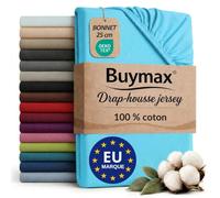 Buymax - Drap-Housse 160x200 cm - 100% Coton - Turquoise | Jersey doux et respirant, certifié OEKO-TEX, bonnet jusqu’à 25 cm et élastique intégral pour un maintien fiable.