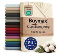 Buymax - Drap-Housse 180x200 cm - 100% Coton - Beige | Jersey doux et respirant, certifié OEKO-TEX, bonnet jusqu’à 25 cm et élastique intégral pour un maintien fiable.