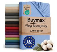 Buymax - Drap-Housse 80x200 cm - 100% Coton - Bleu Clair | Jersey doux et respirant, certifié OEKO-TEX, bonnet jusqu’à 25 cm et élastique intégral pour un maintien fiable.