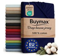 Buymax - Drap-Housse 80x200 cm - 100% Coton - Bleu Marine | Jersey doux et respirant, certifié OEKO-TEX, bonnet jusqu’à 25 cm et élastique intégral pour un maintien fiable.