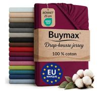 Buymax - Drap-Housse 80x200 cm - 100% Coton - Bordeaux | Jersey doux et respirant, certifié OEKO-TEX, bonnet jusqu’à 25 cm et élastique intégral pour un maintien fiable.