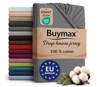Buymax - Drap-Housse 80x200 cm - 100% Coton - Gris Anthracite | Jersey doux et respirant, certifié OEKO-TEX, bonnet jusqu’à 25 cm et élastique intégral pour un maintien fiable.
