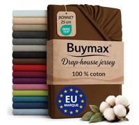 Buymax - Drap-Housse 80x200 cm - 100% Coton - Marron Chocolat | Jersey doux et respirant, certifié OEKO-TEX, bonnet jusqu’à 25 cm et élastique intégral pour un maintien fiable.