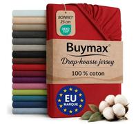 Buymax - Drap-Housse 80x200 cm - 100% Coton - Rouge | Jersey doux et respirant, certifié OEKO-TEX, bonnet jusqu’à 25 cm et élastique intégral pour un maintien fiable.