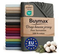 Buymax - Drap-Housse Surmatelas 140x200 cm - 100% Coton - Anthracite | Jersey doux et respirant, certifié OEKO-TEX, bonnet jusqu’à 10 cm, idéal pour surmatelas et maintien sans plis.
