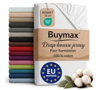 Buymax - Drap-Housse Surmatelas 140x200 cm - 100% Coton - Blanc | Jersey doux et respirant, certifié OEKO-TEX, bonnet jusqu’à 10 cm, idéal pour surmatelas et maintien sans plis.