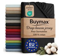Buymax - Drap-Housse Surmatelas 140x200 cm - 100% Coton - Noir | Jersey doux et respirant, certifié OEKO-TEX, bonnet jusqu’à 10 cm, idéal pour surmatelas et maintien sans plis.