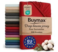Buymax - Drap-Housse Surmatelas 160x200 cm - 100% Coton - Rouge | Jersey doux et respirant, certifié OEKO-TEX, bonnet jusqu’à 10 cm, idéal pour surmatelas et maintien sans plis.