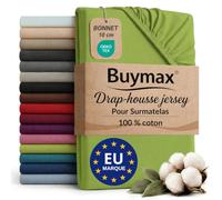 Buymax - Drap-Housse Surmatelas 160x200 cm - 100% Coton - Vert Pomme | Jersey doux et respirant, certifié OEKO-TEX, bonnet jusqu’à 10 cm, idéal pour surmatelas et maintien sans plis.